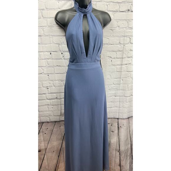 Lulus First Comes Love Denim Blue Backless Keyhole Cutout Maxi Dress Size M - Picture 4 of 11